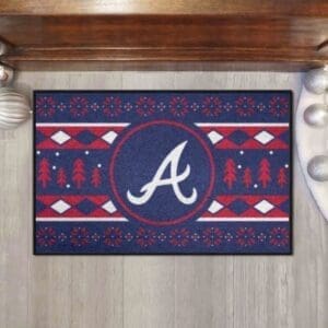 Atlanta Braves "Braves" Script Logo Holiday Sweater Starter Mat Accent Rug - 19in. x 30in.-26390