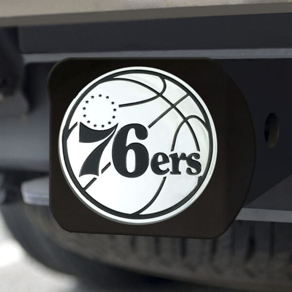 Philadelphia 76ers Black Metal Hitch Cover with Metal Chrome 3D Emblem-25078